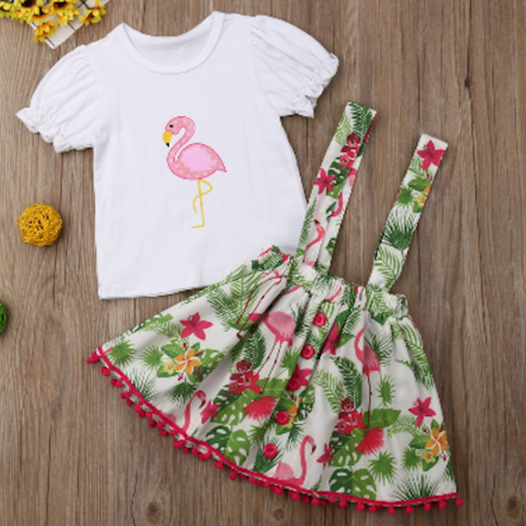 Flamingo Shirt Suspender Skirt Outfit Set - Picture 1 of 6